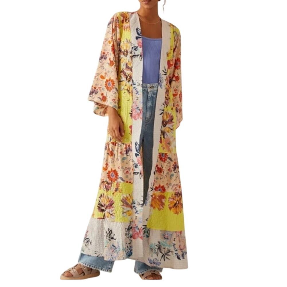 ANTHROPOLOGIE Floral Patchwork Maxi Kimono OS